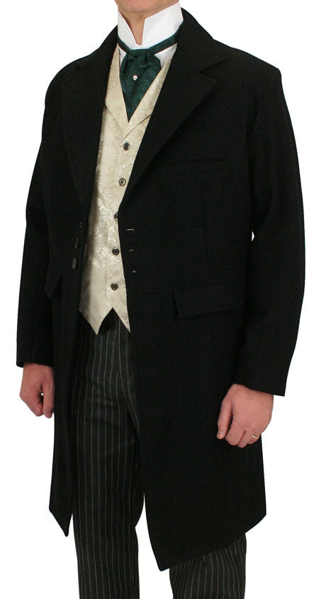 100% Wool Frock Coat - Black