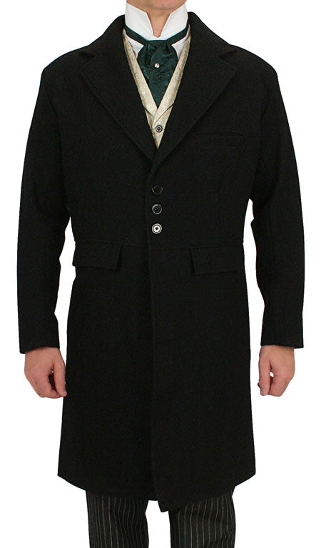 100% Wool Frock Coat - Black