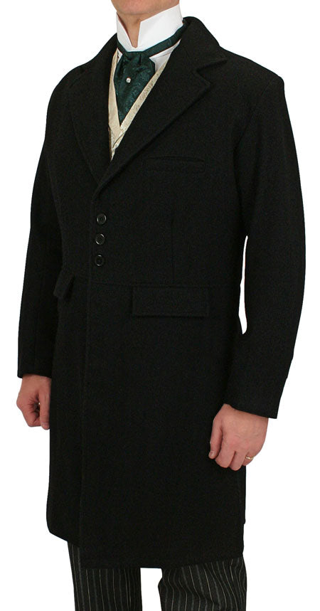100% Wool Frock Coat - Black