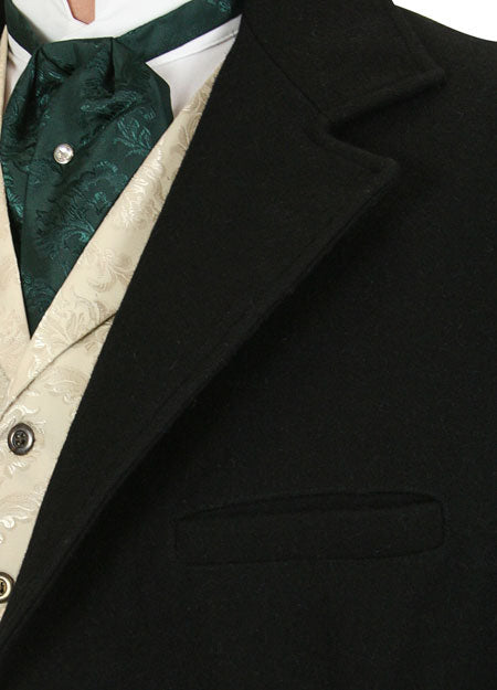 100% Wool Frock Coat - Black
