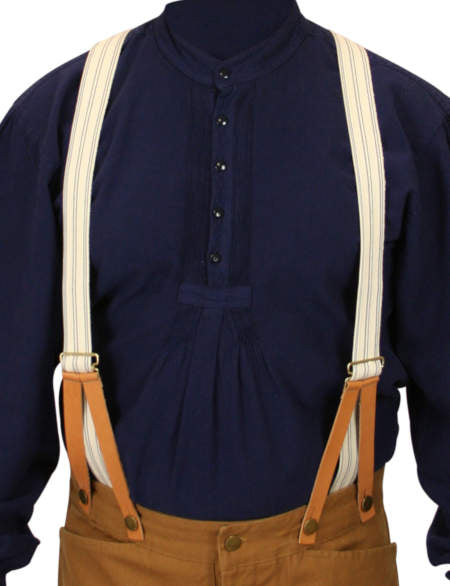 1860s Cotton X-Back Suspenders - Navy Stripe (Long)