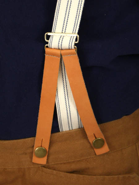 1860s Cotton X-Back Suspenders - Navy Stripe (Long)