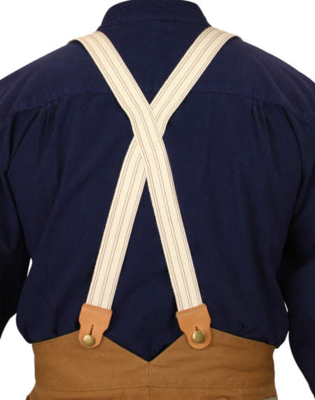 1860s Cotton X-Back Suspenders - Rust Stripe (Long)