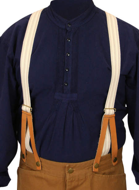 1860s Cotton X-Back Suspenders - Rust Stripe (Long)
