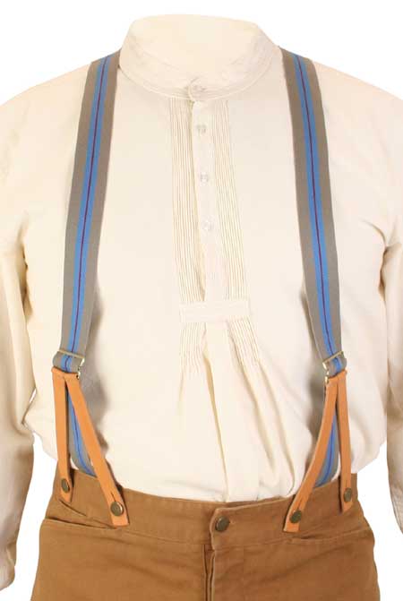 1860s Cotton X-Back Suspenders - Taupe Stripe (Long)