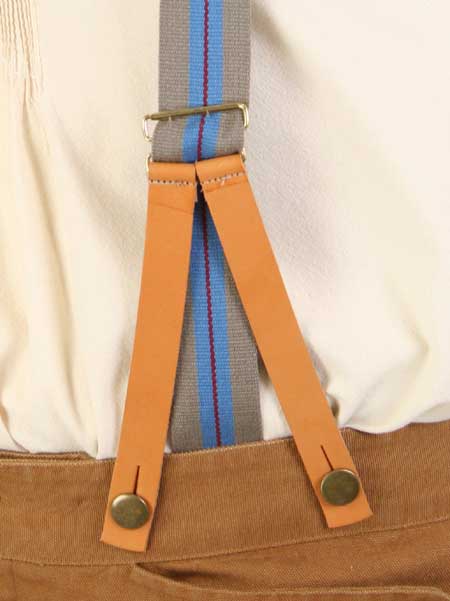 1860s Cotton X-Back Suspenders - Taupe Stripe (Long)