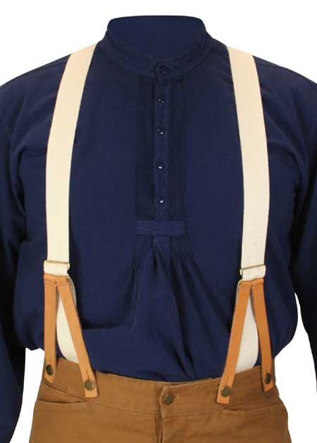 1860s Cotton X-Back Suspenders - Thin Weave Natural (Long)