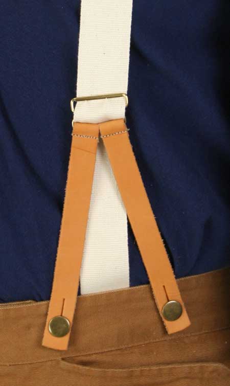 1860s Cotton X-Back Suspenders - Thin Weave Natural (Long)