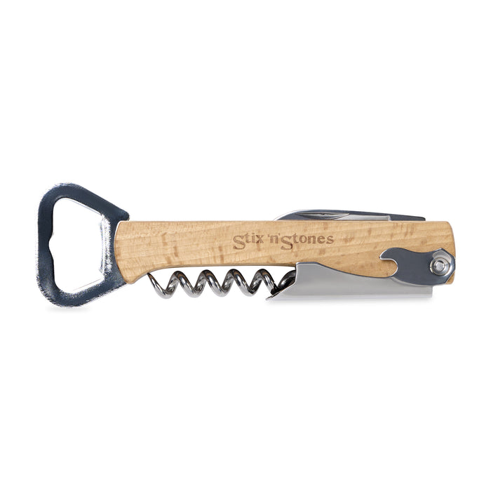 4 in 1 Wine & Bottle Opener - Wood | Custom Branded | Lemon Print