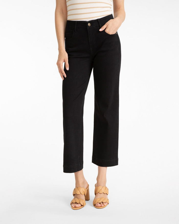 5-Pocket Wide Leg Crop in Black Denim