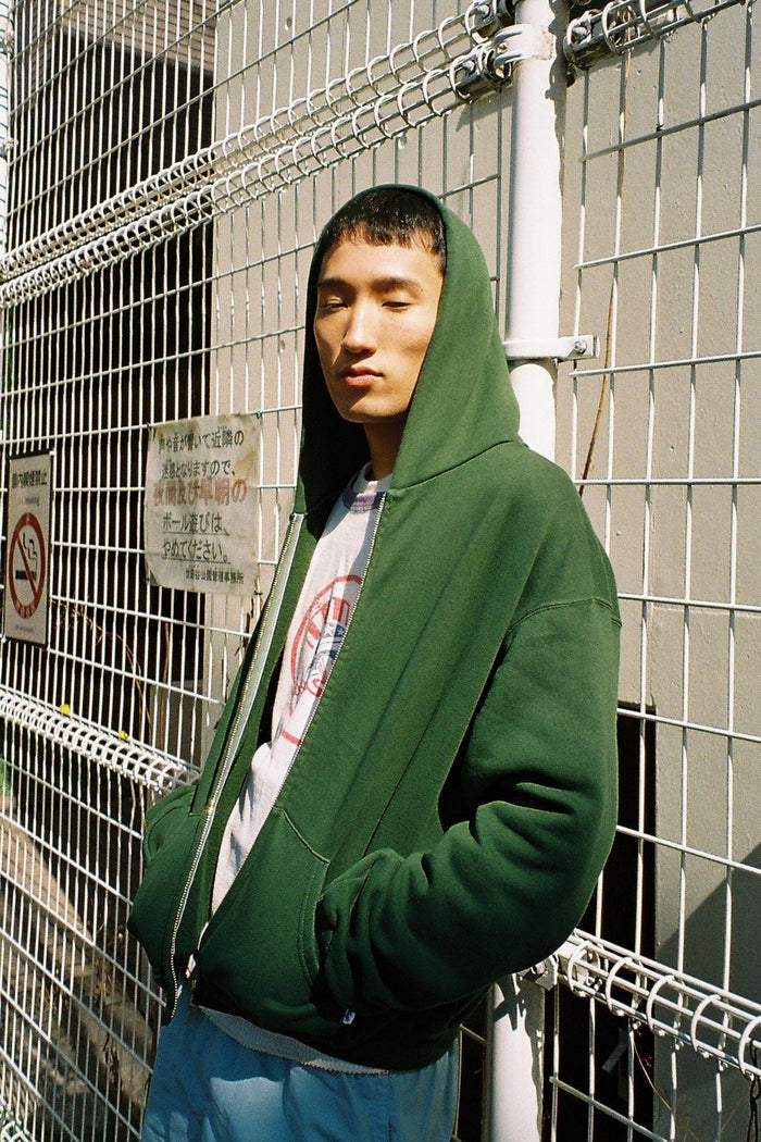 60's Faded Zip hoodie /  Forest Green
