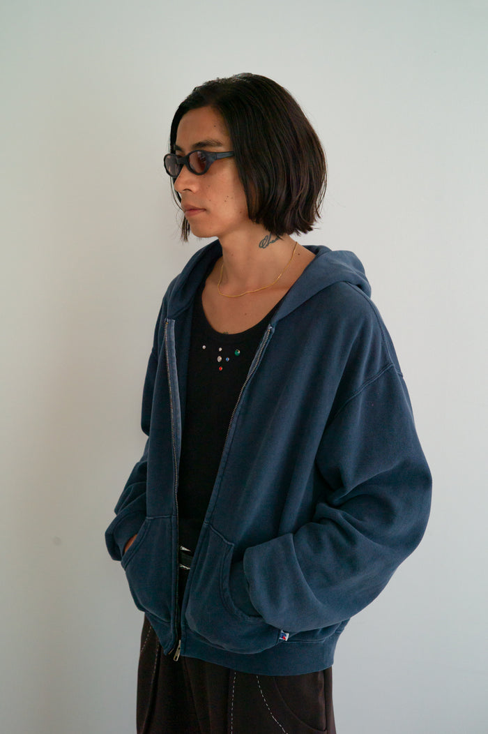 60's Faded Zip Hoodie / Navy Blue