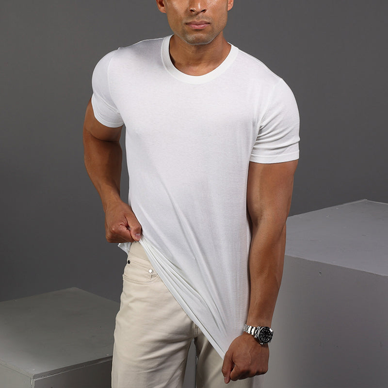 Lucca Luxury Touch Cotton and Silk T-Shirt White