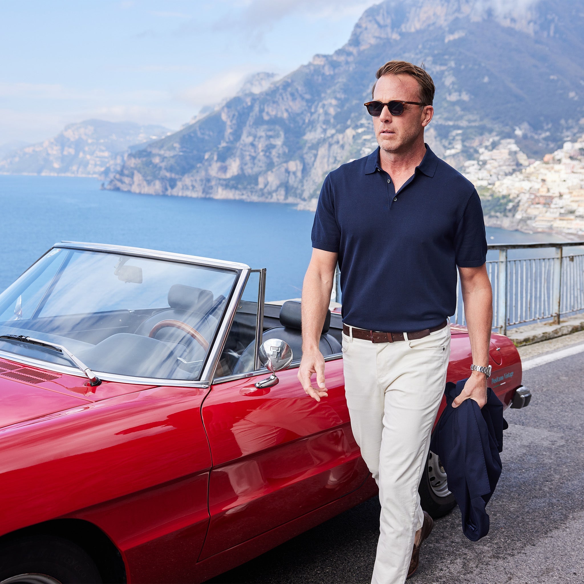 Maranello Mid-Weight Cotton & Silk Polo Navy - 3-Button