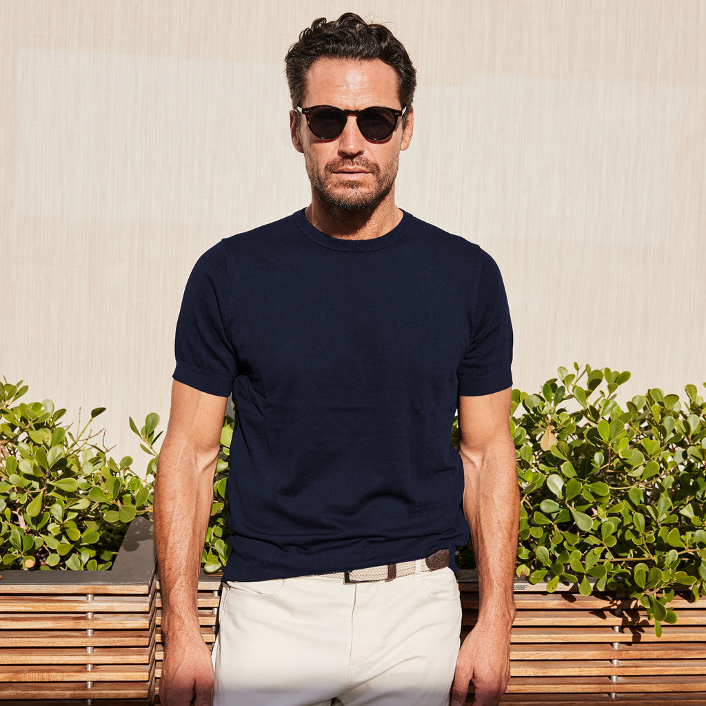 Maranello Mid-Weight Cotton & Silk Tee Navy