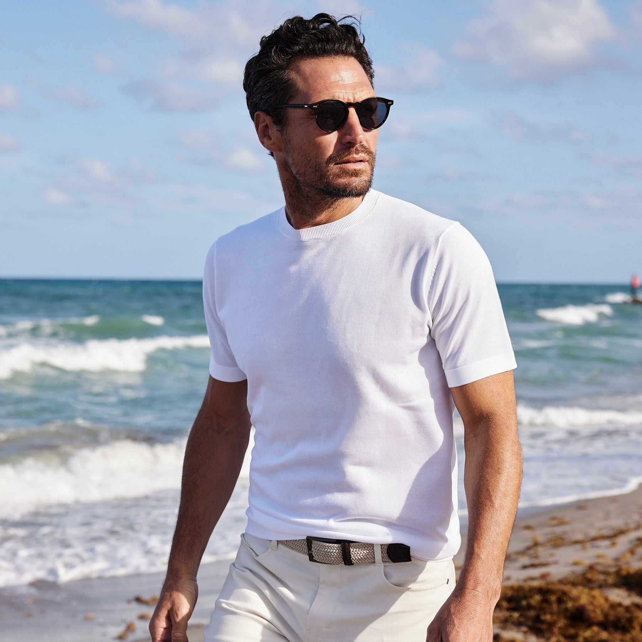 Maranello Mid-Weight Cotton & Silk Tee White