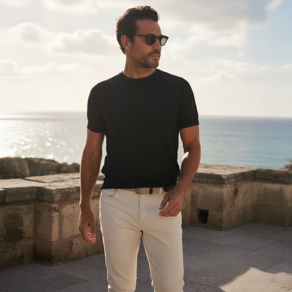 Maranello Mid-Weight Cotton & Silk Tee Black