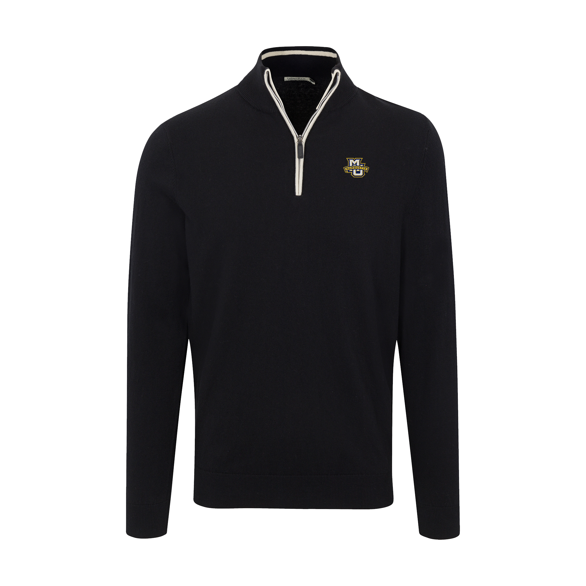 Marquette Black with White Trim Luxury Touch Cotton and Cashmere Quarter Zip Sweater