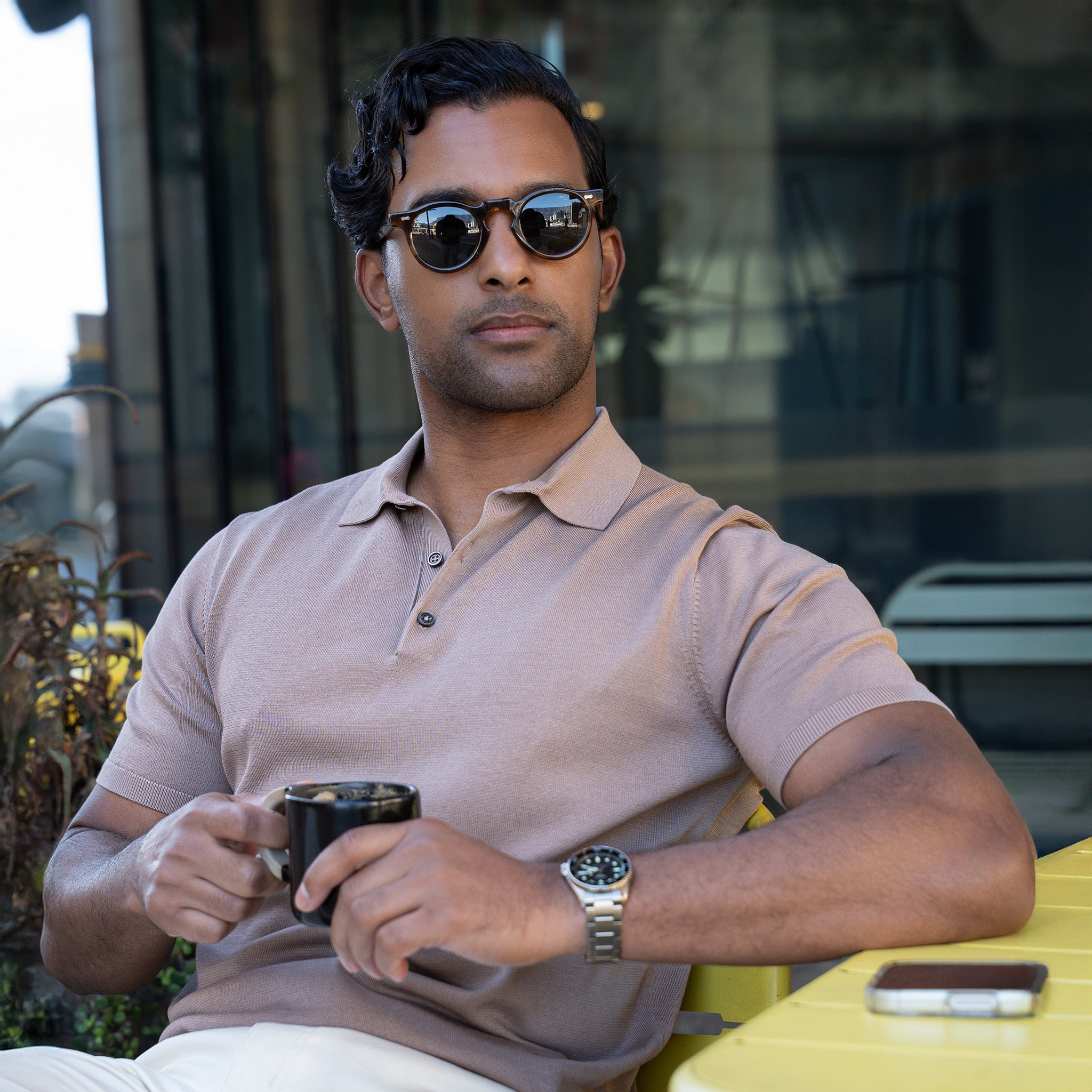 Maranello Mid-Weight Cotton & Silk Polo Taupe - 3-Button