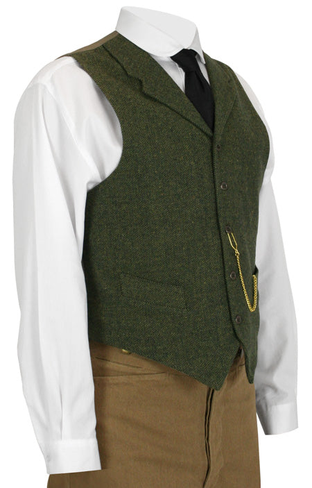 Aberdeen Tweed Vest - Olive Herringbone