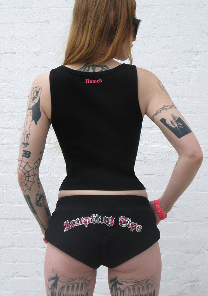 ACCEPTING TIPS RHINESTONE TANK TOP BLACK