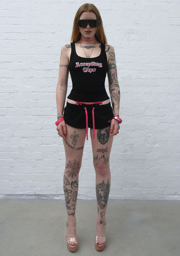 ACCEPTING TIPS RHINESTONE TANK TOP BLACK