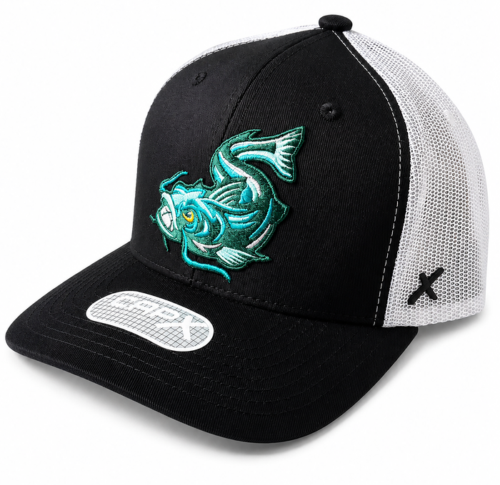 Adjustable Mesh Back Hat - Swimming Fish - Black/White