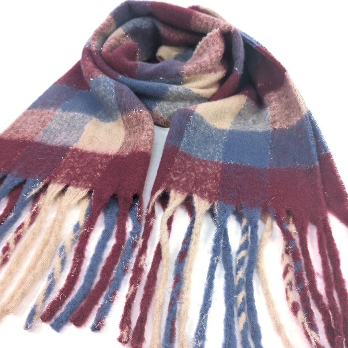 Agung - Super Thick Boxes Scarf (45x180cm) - Maroon/Navy