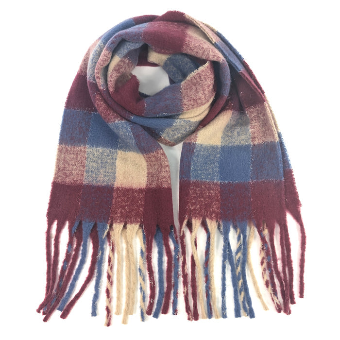 Agung - Super Thick Boxes Scarf (45x180cm) - Maroon/Navy