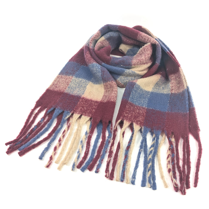 Agung - Super Thick Boxes Scarf (45x180cm) - Maroon/Navy