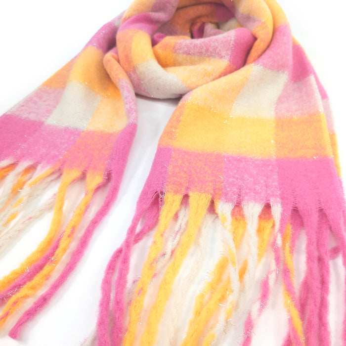 Agung - Super Thick Boxes Scarf (45x180cm) - Pink/Orange