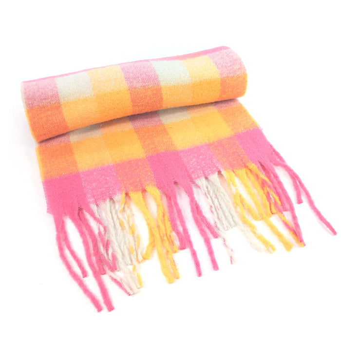 Agung - Super Thick Boxes Scarf (45x180cm) - Pink/Orange