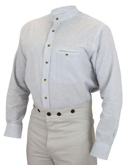 Aiden Linen Work Shirt - Navy Stripe