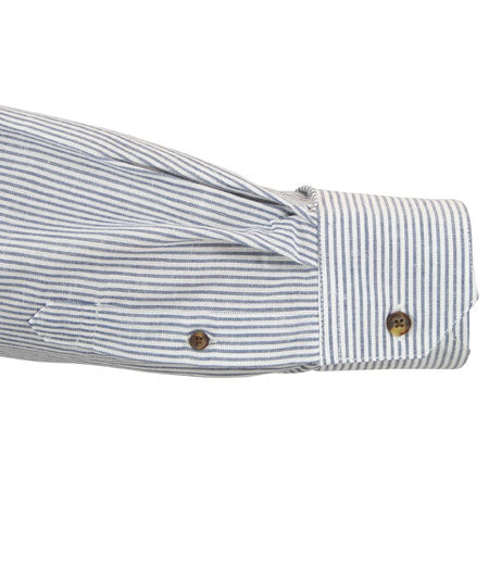 Aiden Linen Work Shirt - Navy Stripe
