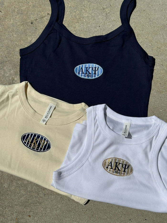 AKPsi Embroidered Tanks and Baby Tees