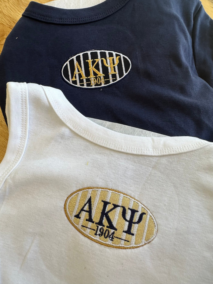 AKPsi Embroidered Tanks and Baby Tees