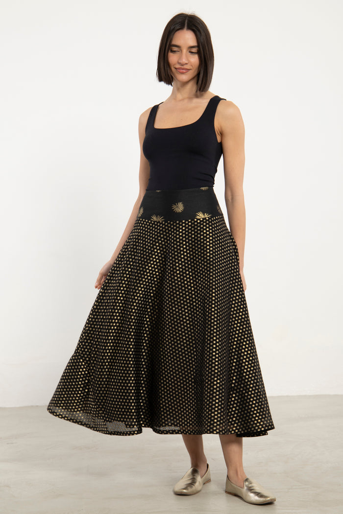 Amina Cotton Silk Black & Gold Skirt