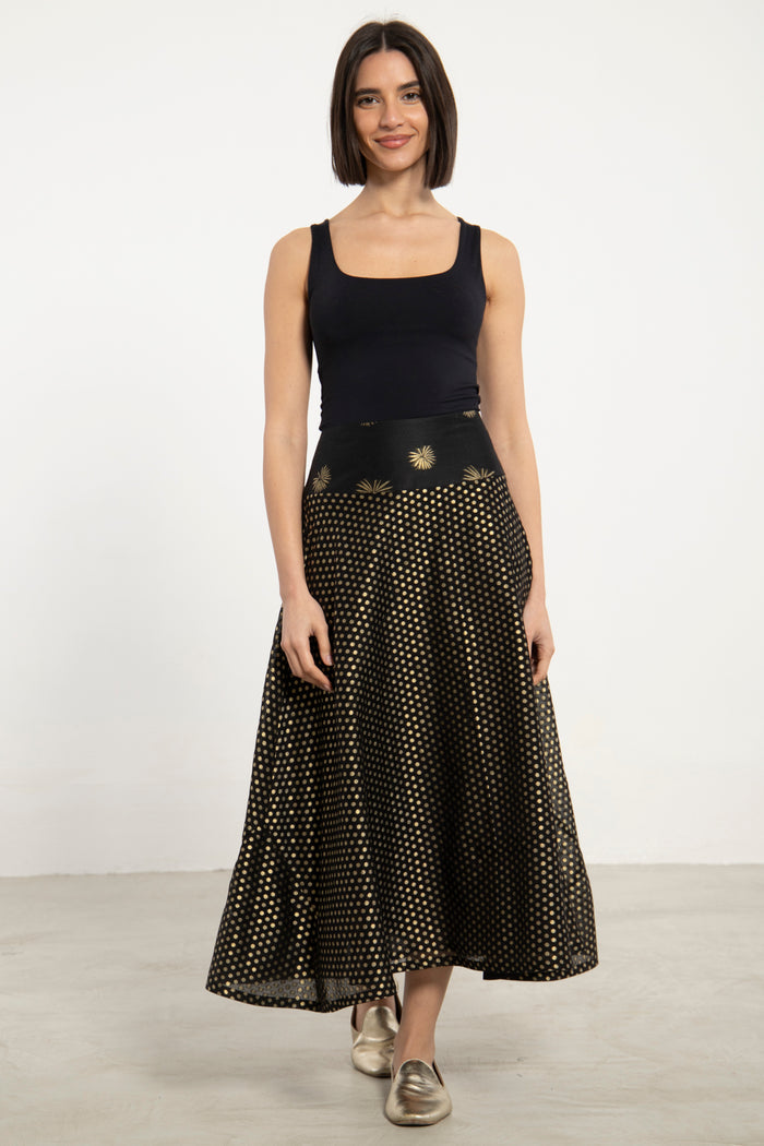 Amina Cotton Silk Black & Gold Skirt