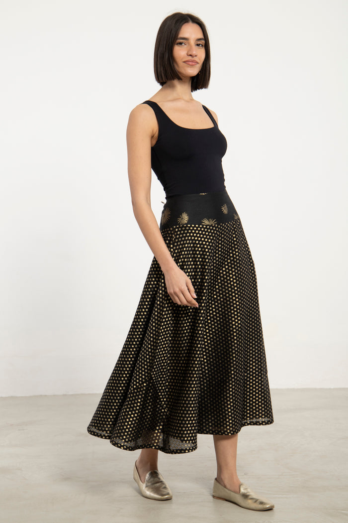Amina Cotton Silk Black & Gold Skirt