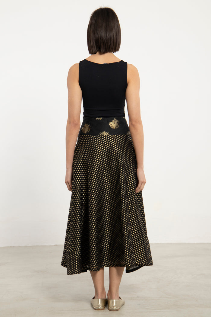 Amina Cotton Silk Black & Gold Skirt