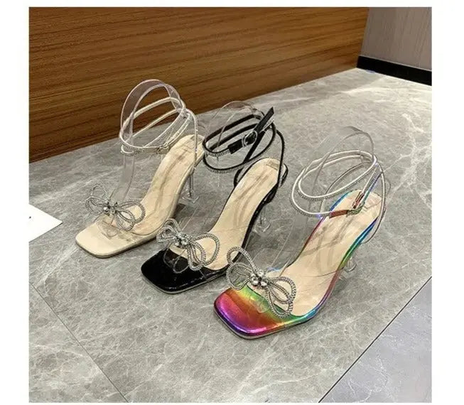 Crystal Shiny Bow Rhinestone Heels fashionnsio