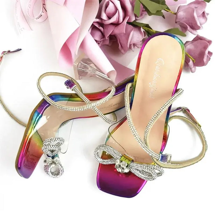 Crystal Shiny Bow Rhinestone Heels fashionnsio