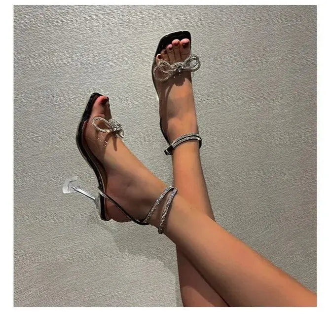 Crystal Shiny Bow Rhinestone Heels fashionnsio