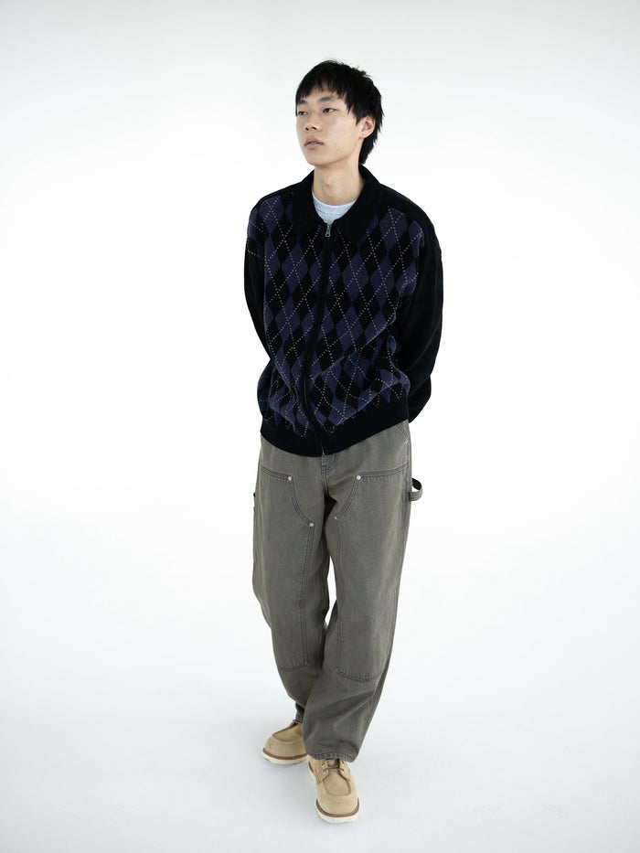 Argyle Zip Knit Cardigan