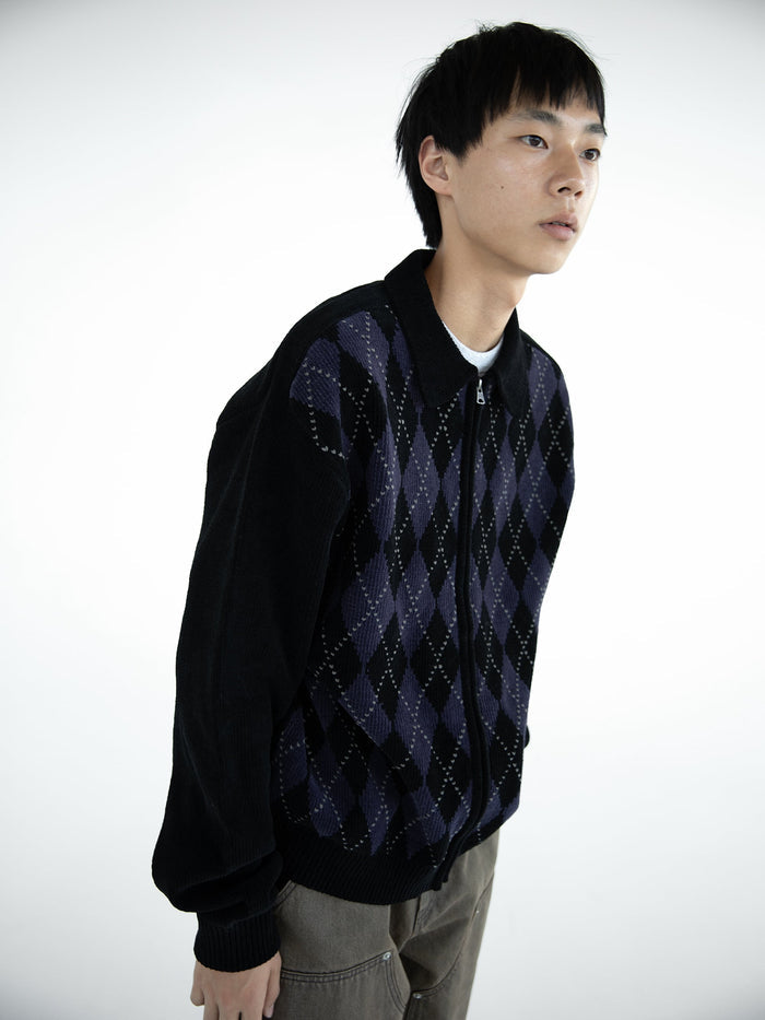 Argyle Zip Knit Cardigan