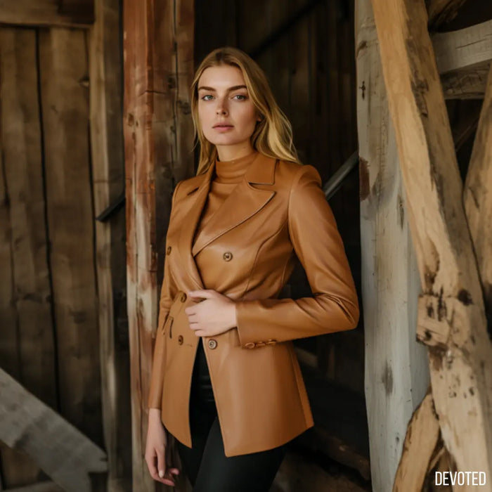 Aria Long Coat Tan - Nappa Leather