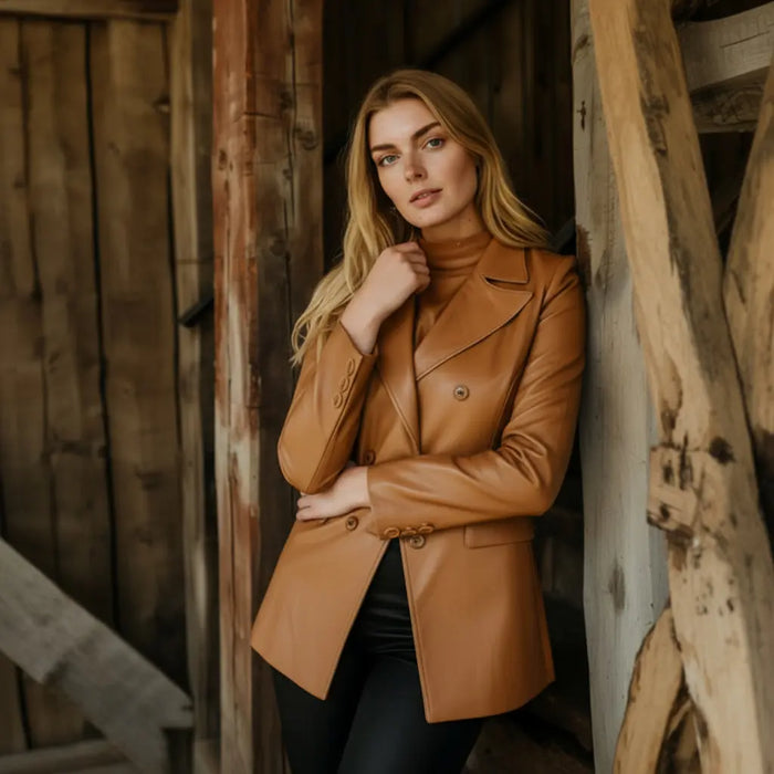 Aria Long Coat Tan - Nappa Leather