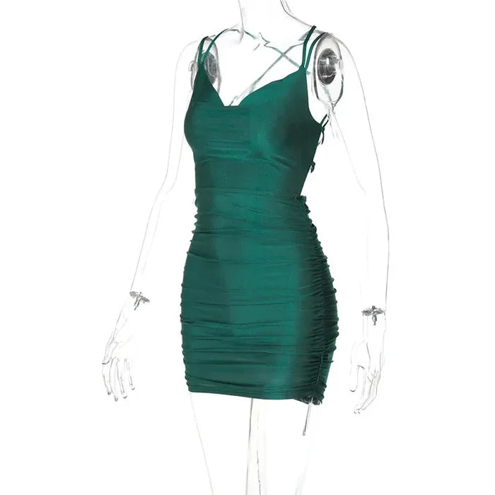 Backless Satin Bodycon Mini Dress fashionnsio