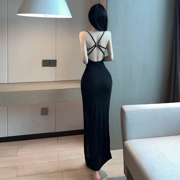 Backless Long Slit Dress fashionnsio
