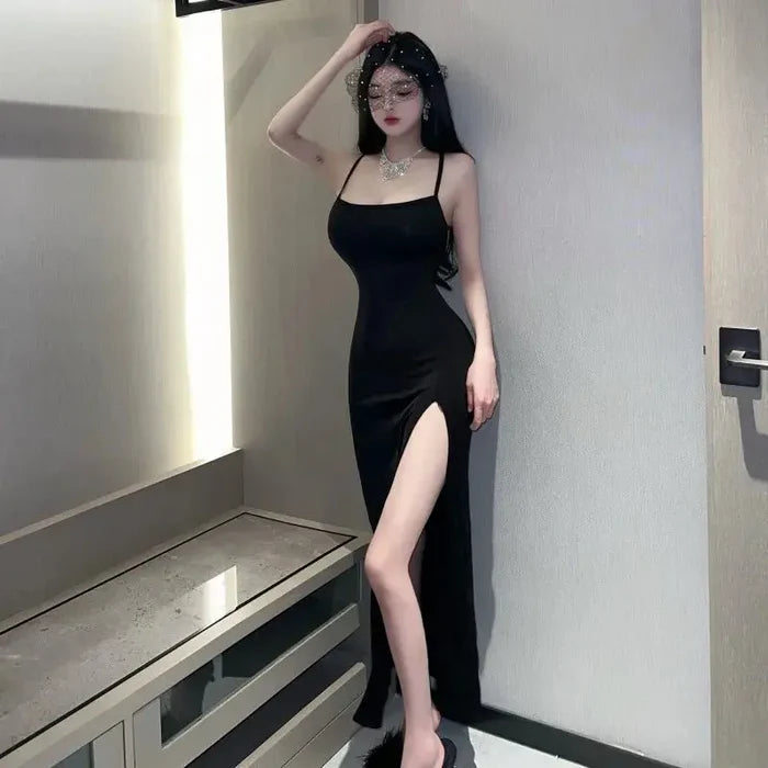 Backless Long Slit Dress fashionnsio